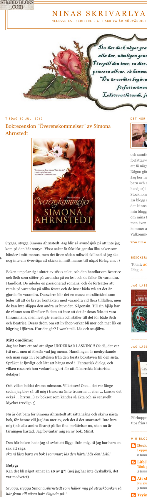 Ninas skrivarlya: Bokrecension "
verenskommelser" av Simona Ahrn